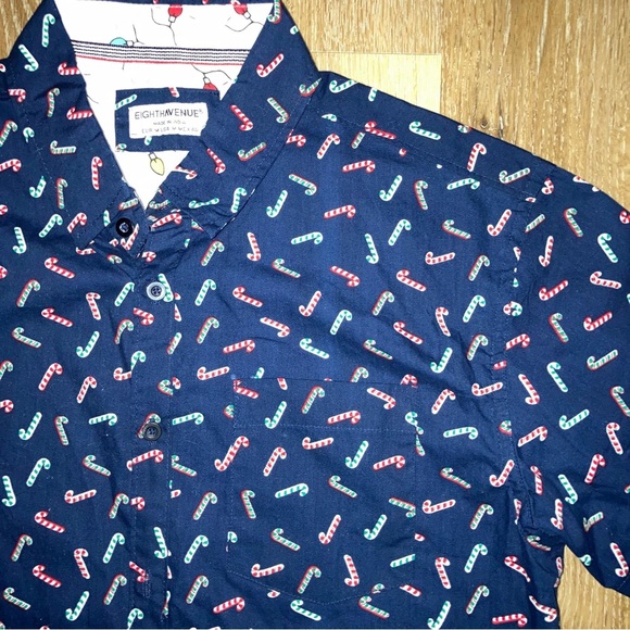 Men's Christmas Navy Blue Candy Cane Print Shirt Size Medium | Holidays - Picture 1 of 10